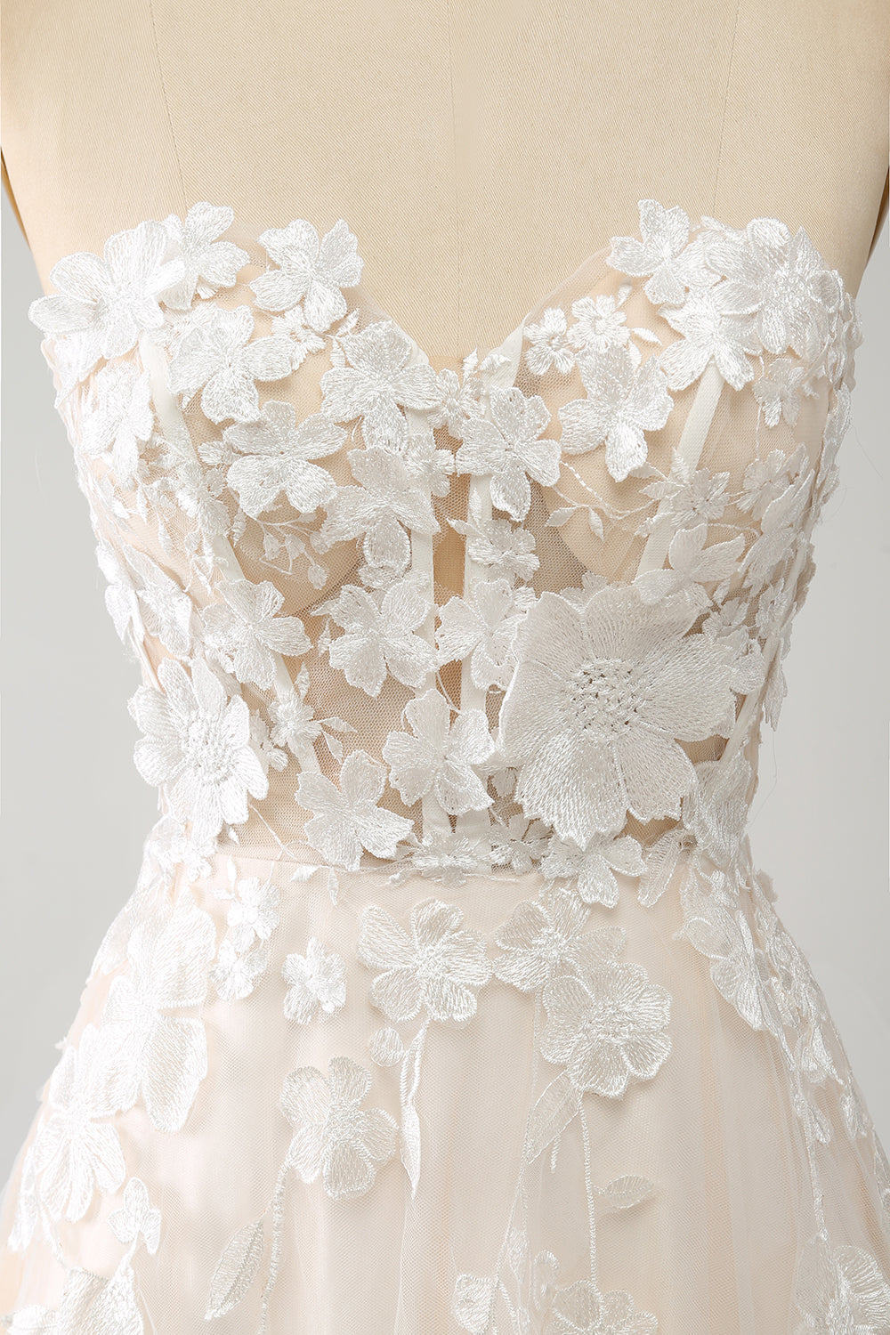 A Line Sweetheart Long Corset Wedding Dress With Appliques