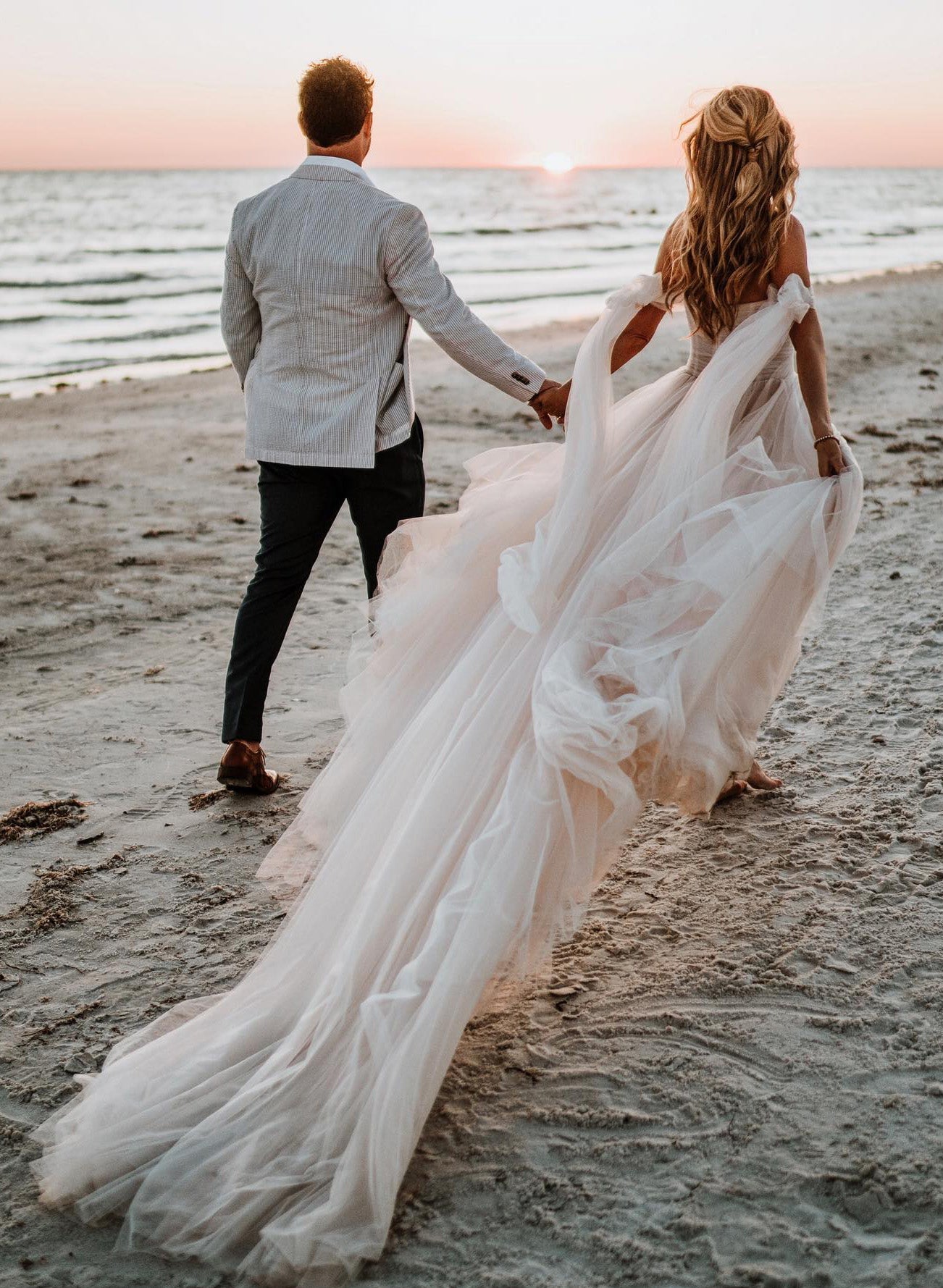 Kaydra | Beach Pleated Tulle Off-The-Shoulder A-Line Wedding Dresses With Slit