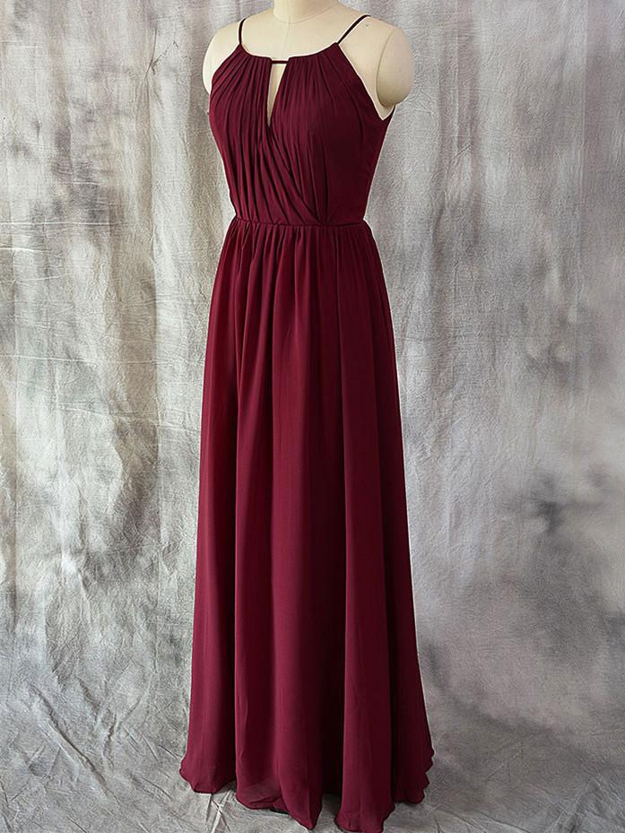 A-line Halter Floor-Length Chiffon Simple Bridesmaid Dresses