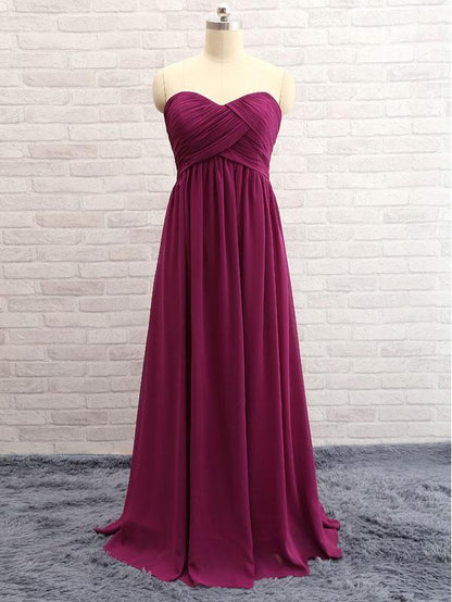 A-line Sweetheart Floor-Length Chiffon Simple Bridesmaid Dresses