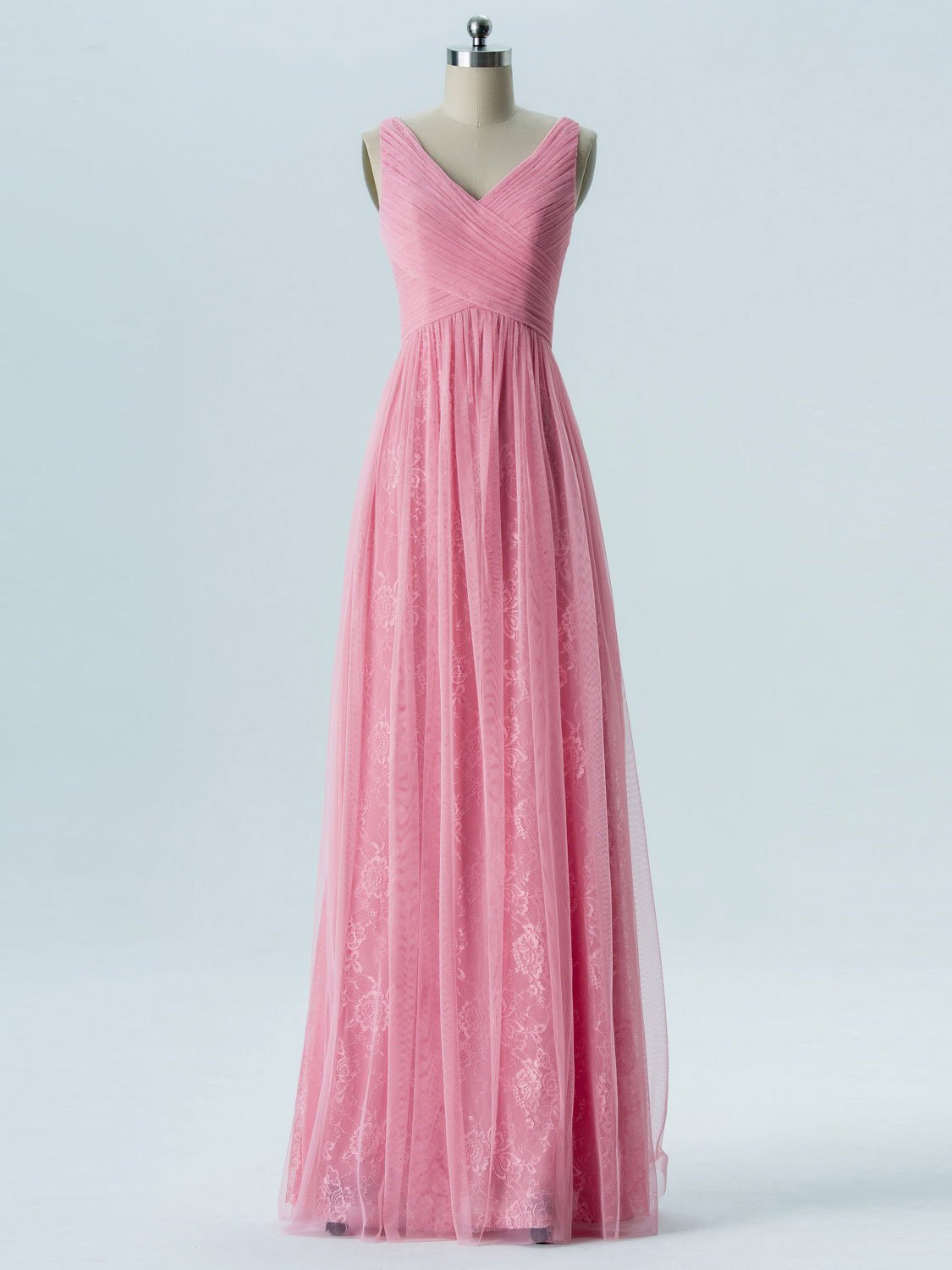 A-line V-Neck Floor-Length Tulle Lace Bridesmaid Dresses