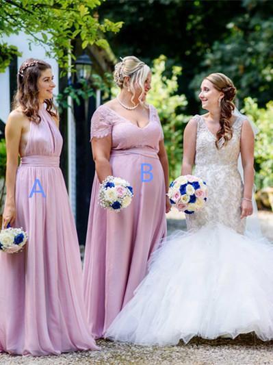 Exquisite Chiffon Floor-length multi-choice A-line Bridesmaid Dresses With Pleats