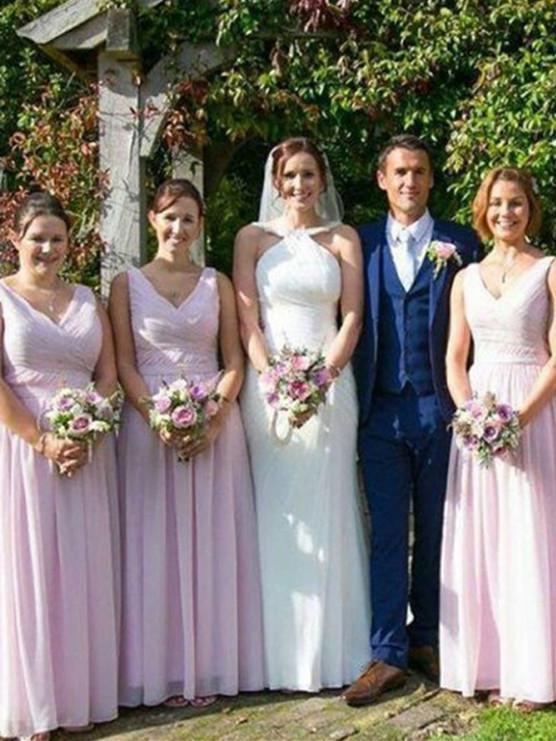 Fabulous Chiffon V-neck Neckline Floor-length A-line Bridesmaid Dresses