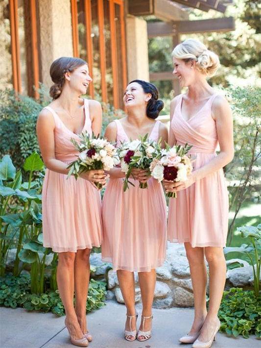 Graceful Chiffon V-neck Neckline Short Length A-line Bridesmaid Dresses