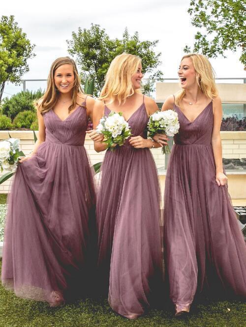 Graceful Tulle Spaghetti Straps Neckline A-line Bridesmaid Dresses