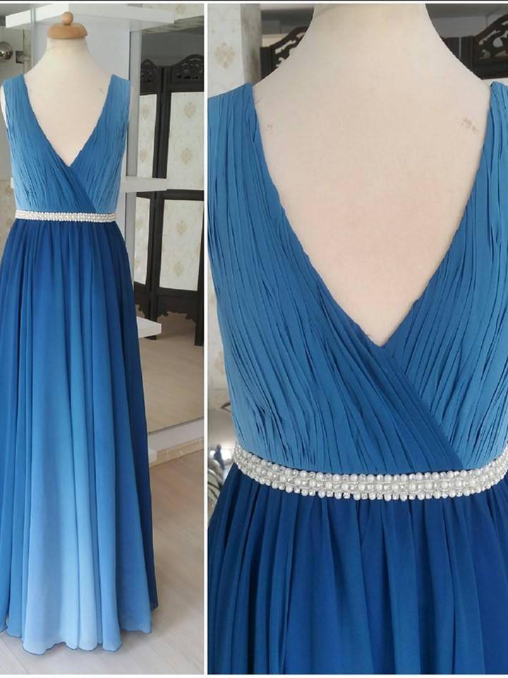 Outstanding Chiffon V-neck Neckline A-line Bridesmaid Dresses With Pearls