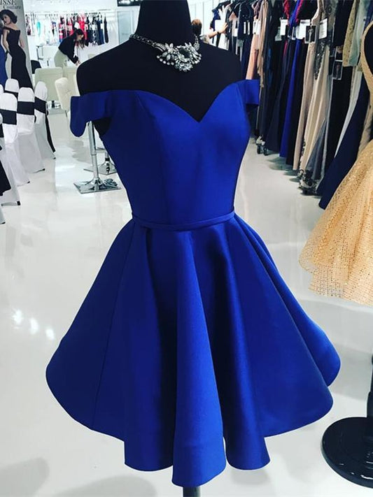 Elegant Satin Off-the-shoulder Neckline Short Length A-line Homecoming Dresses