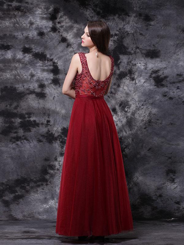 A-line Deep-V Floor-Length Chiffon Beaded Prom Dress