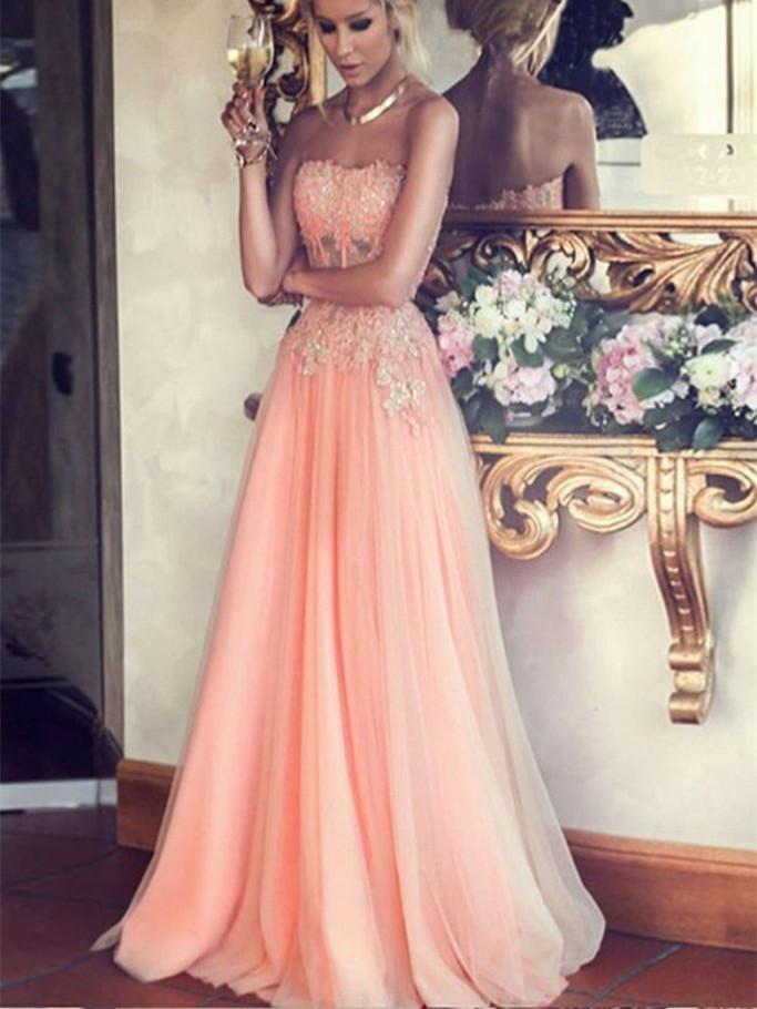 A-line Straight Across Floor-Length Chiffon Beaded Prom Dresses