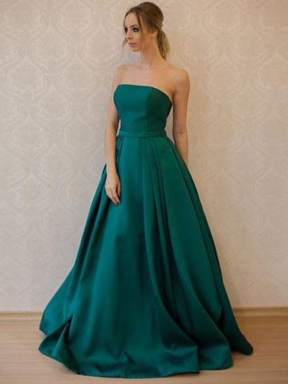 A-line Straight Across Sweep Train Satin Simple Prom Dress