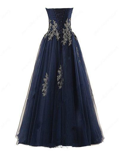 A-line Sweetheart Floor-Length Tulle Appliqued Prom Dresses