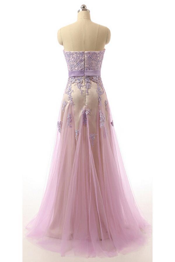 A-line Sweetheart Floor-Length Tulle Prom Dresses With Appliques