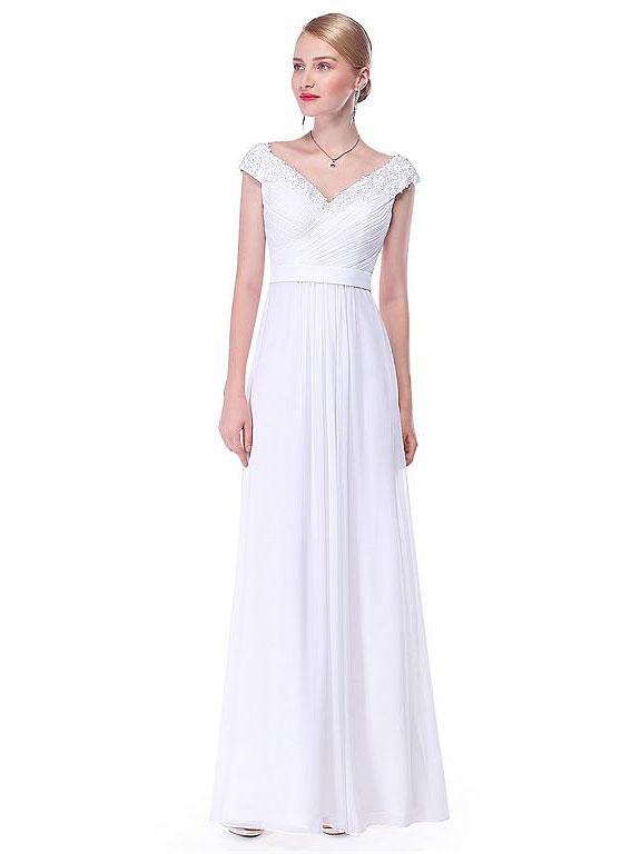 A-Line V-neck Floor-Length Chiffon Beaded Appliqued Prom Dress