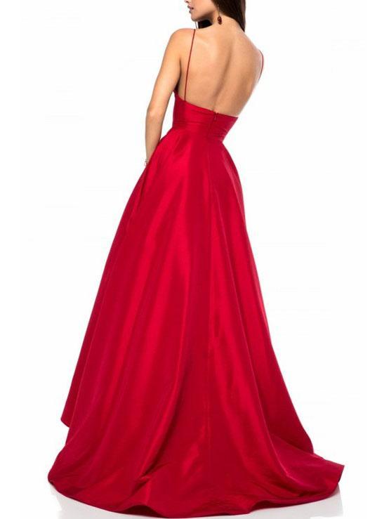 Attractive Satin Spaghetti Straps Neckline A-line Prom Dresses With Pleats