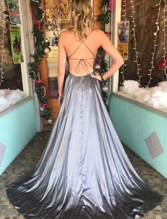 Junoesque Satin Spaghetti Straps Neckline A-line Prom Dress