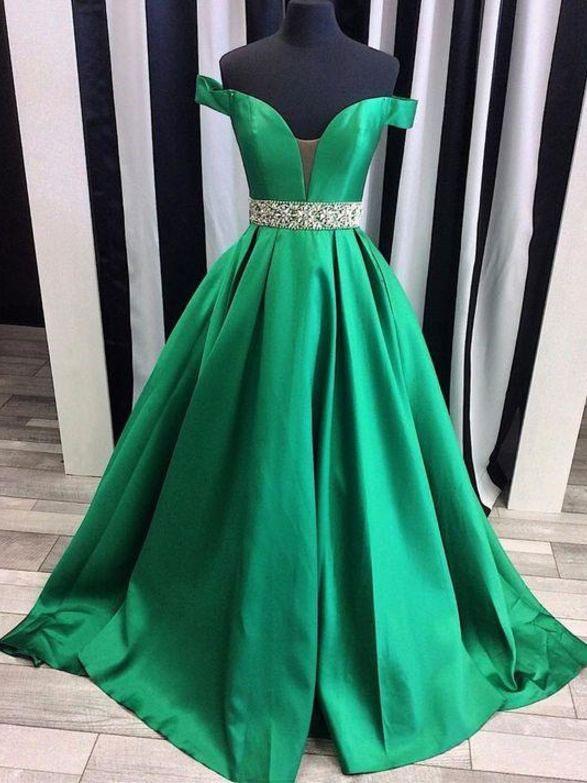 Marvelous Satin Off-the-shoulder Neckline Chapel Train A-line Prom Dresses With Beadiings