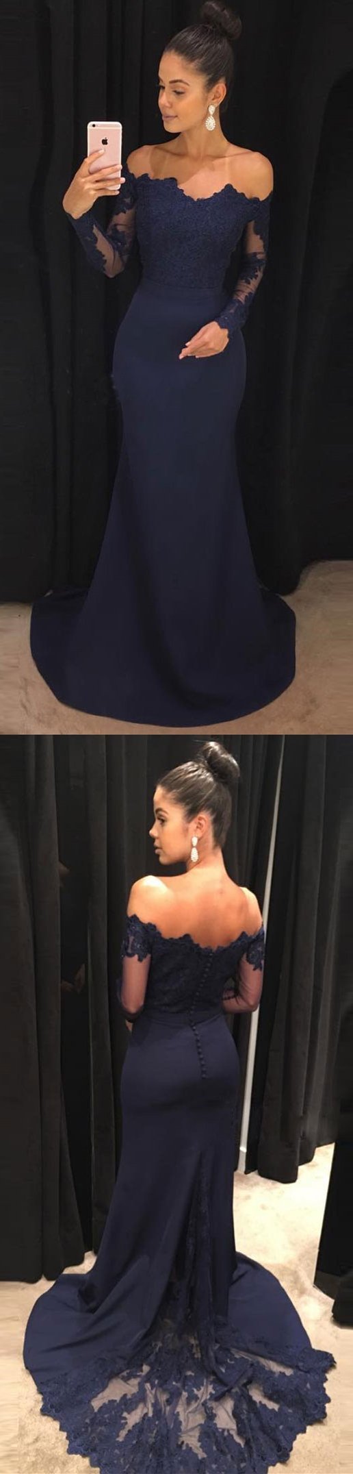 Mermaid Off-Shoulder Sweep Train Jersey Appliqued Prom Dress