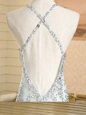 Mermaid Spaghetti Strap Floor-Length Tulle Sequin Prom Dresses