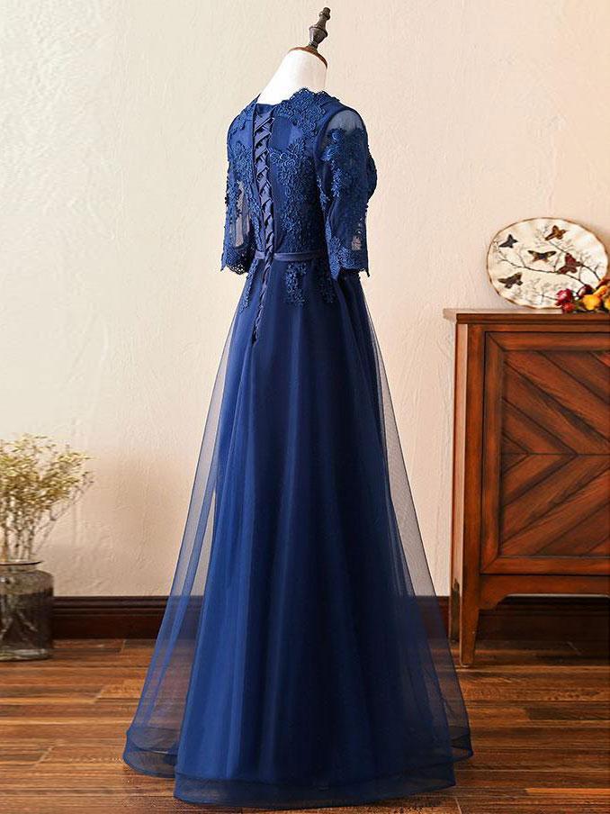 Popular Tulle Scoop Neckline Floor-length A-line Prom  Dresses With Beaded Appliques