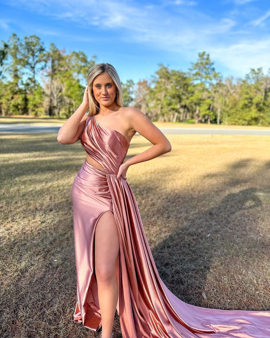 Shannon | Charming Mermaid One Shoulder Satin Prom Dresses with Slit