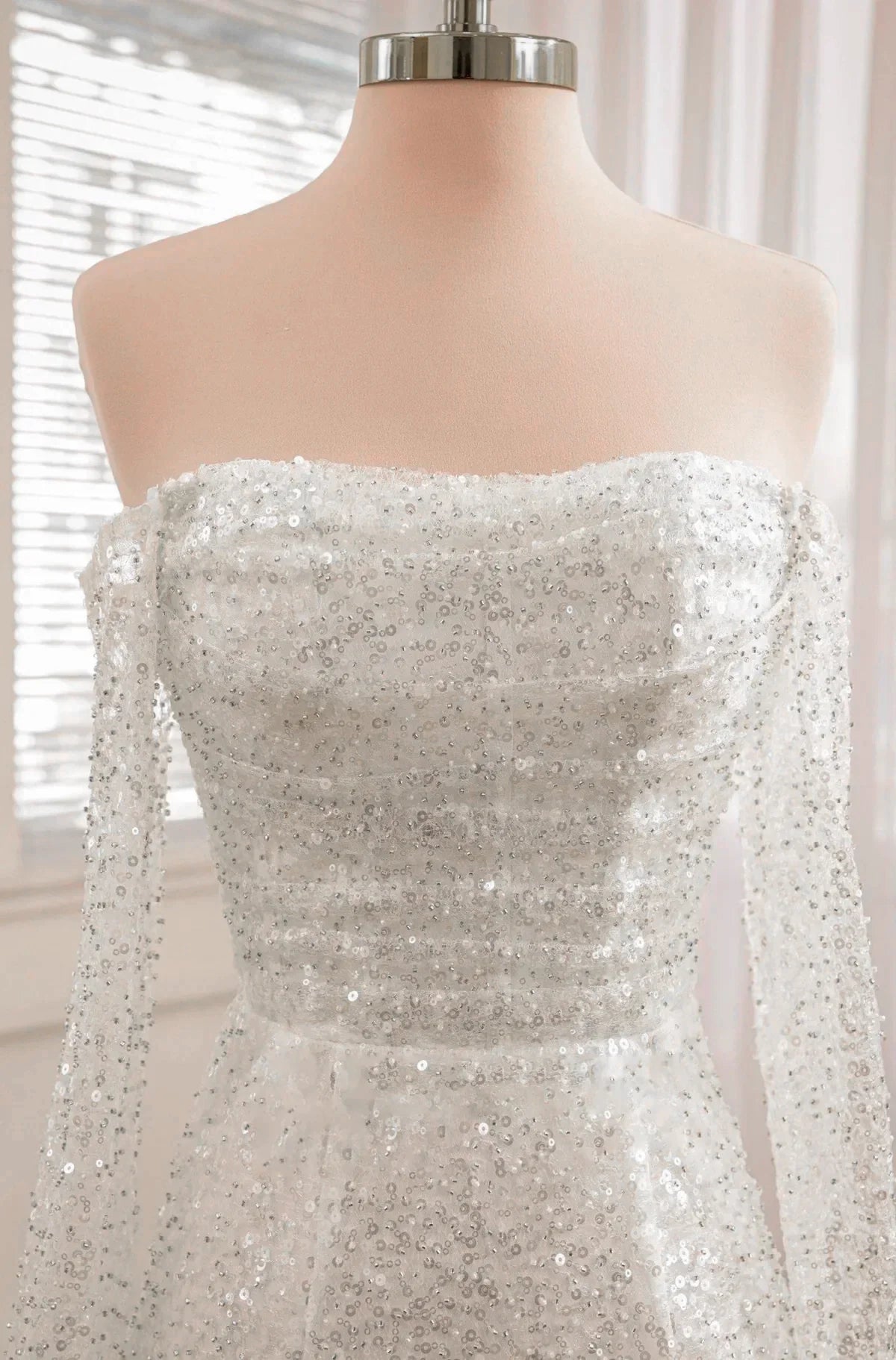 Aelia | Chic Short Sequined Backless Wedding Dress With Long Detachable Sleeves