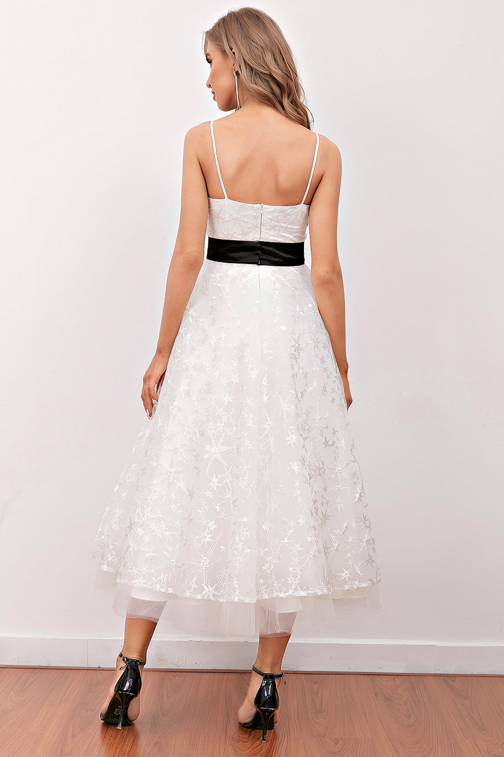 White Lace Midi Prom Dress (Belt Not Included)