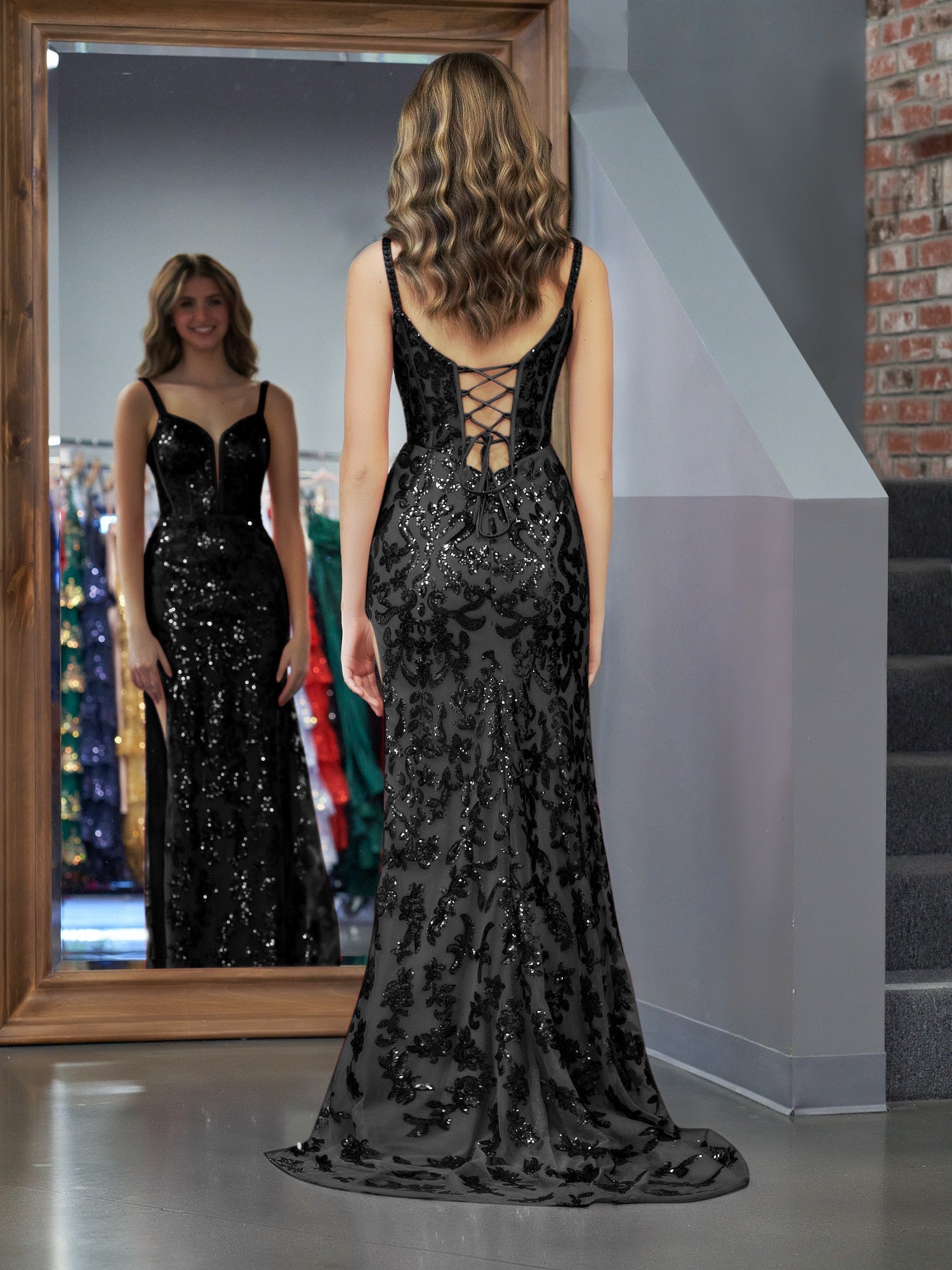 Erryn | Black Sheath Sequins Long Prom Dress with Slit