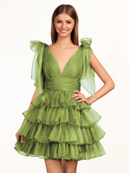 Joleen | Trendy  A-Line Royal Blue Tiered Homecoming Dress with Bow
