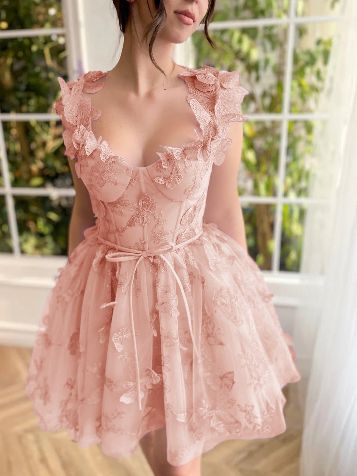 Natalie | Aline Short Tulle Prom Dress with 3D Butterflies