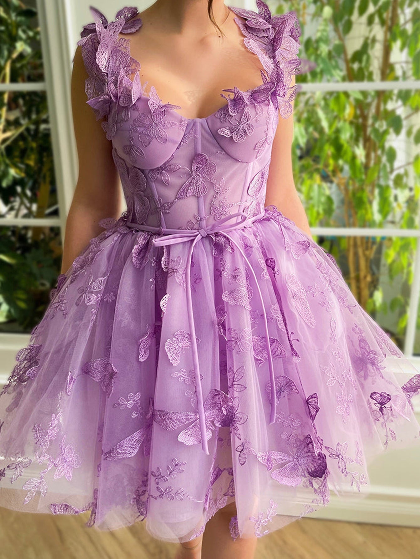 Natalie | Aline Short Tulle Prom Dress with 3D Butterflies