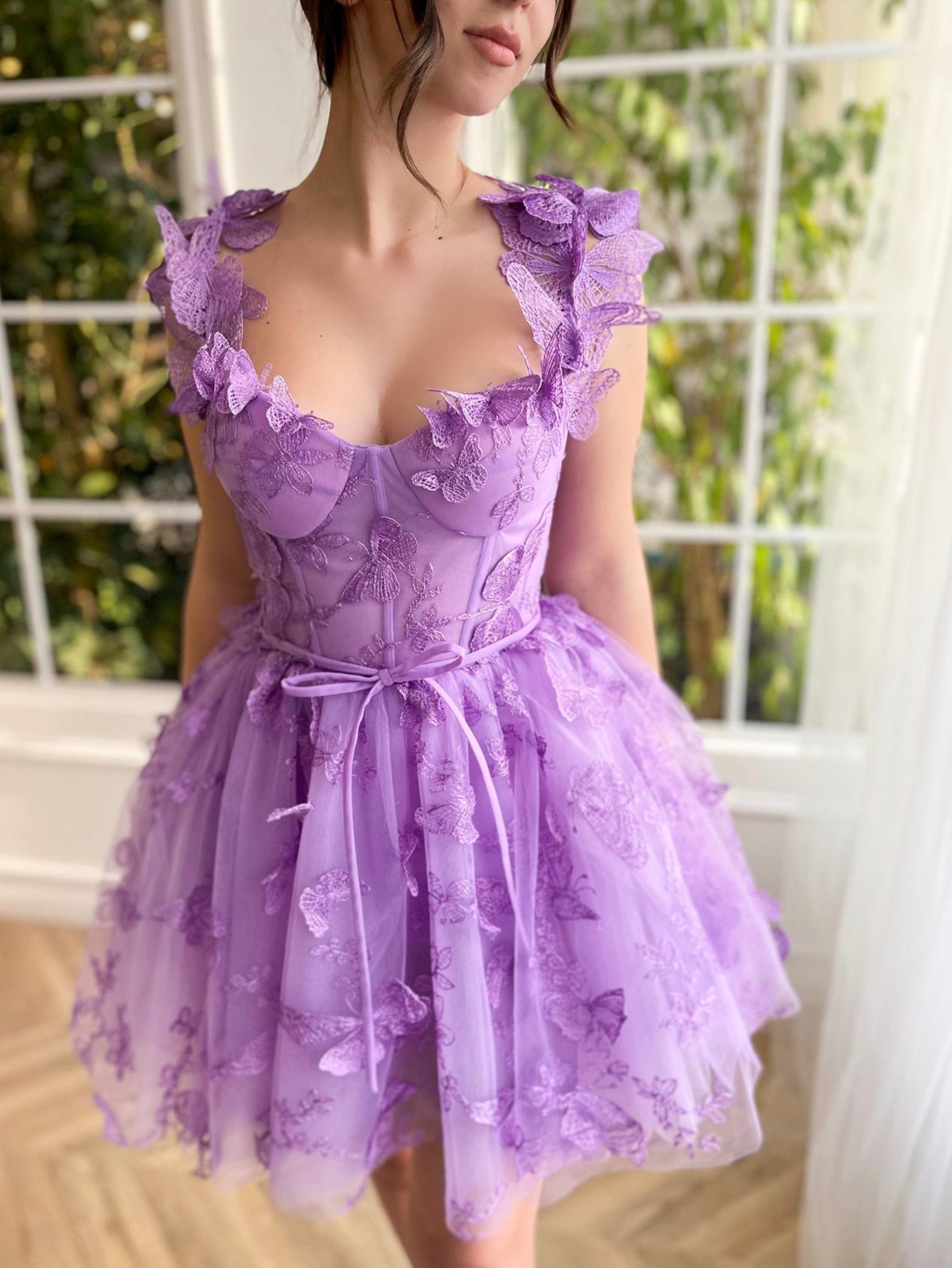 Natalie | Aline Short Tulle Prom Dress with 3D Butterflies