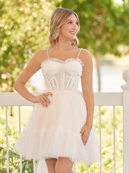 Rosa | Spaghetti Straps Tulle Lace Appliques  Short Prom Dresses With Bow