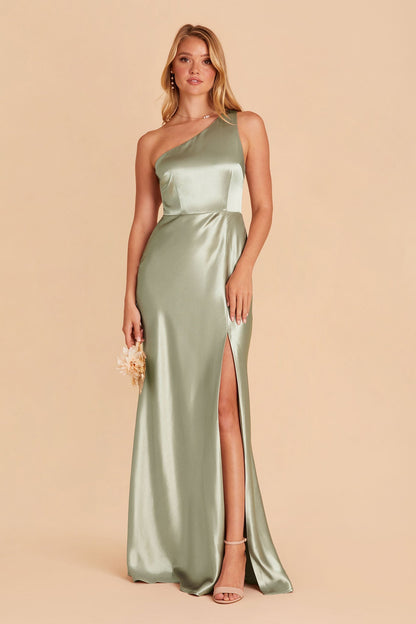 Kira Shiny Satin Dress - Sage