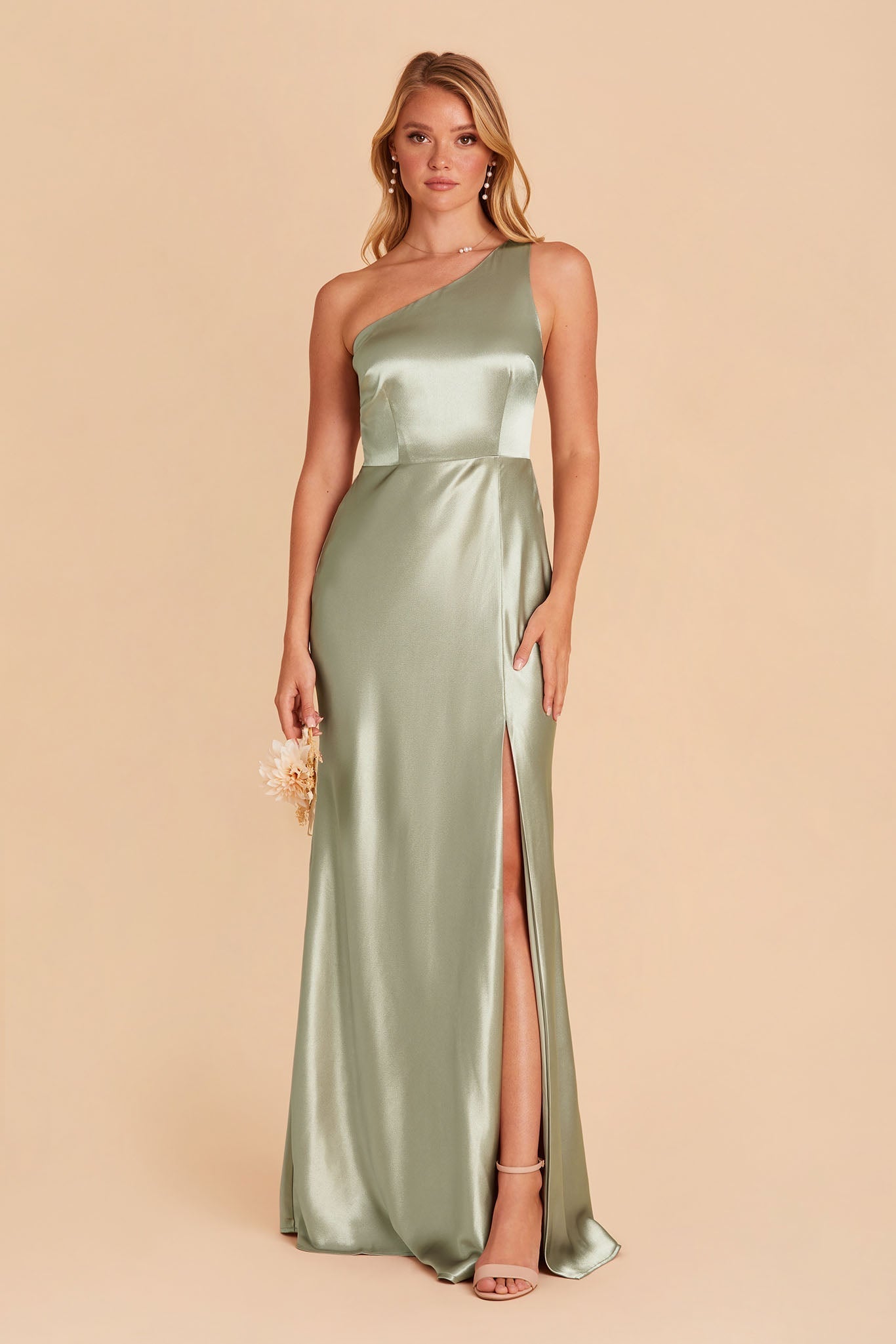 Kira Shiny Satin Dress - Sage