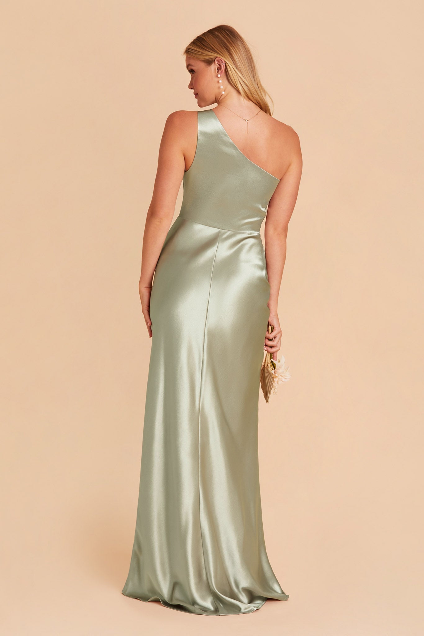 Kira Shiny Satin Dress - Sage