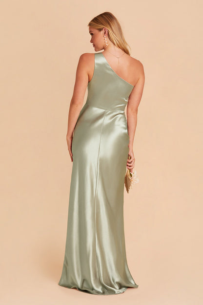 Kira Shiny Satin Dress - Sage