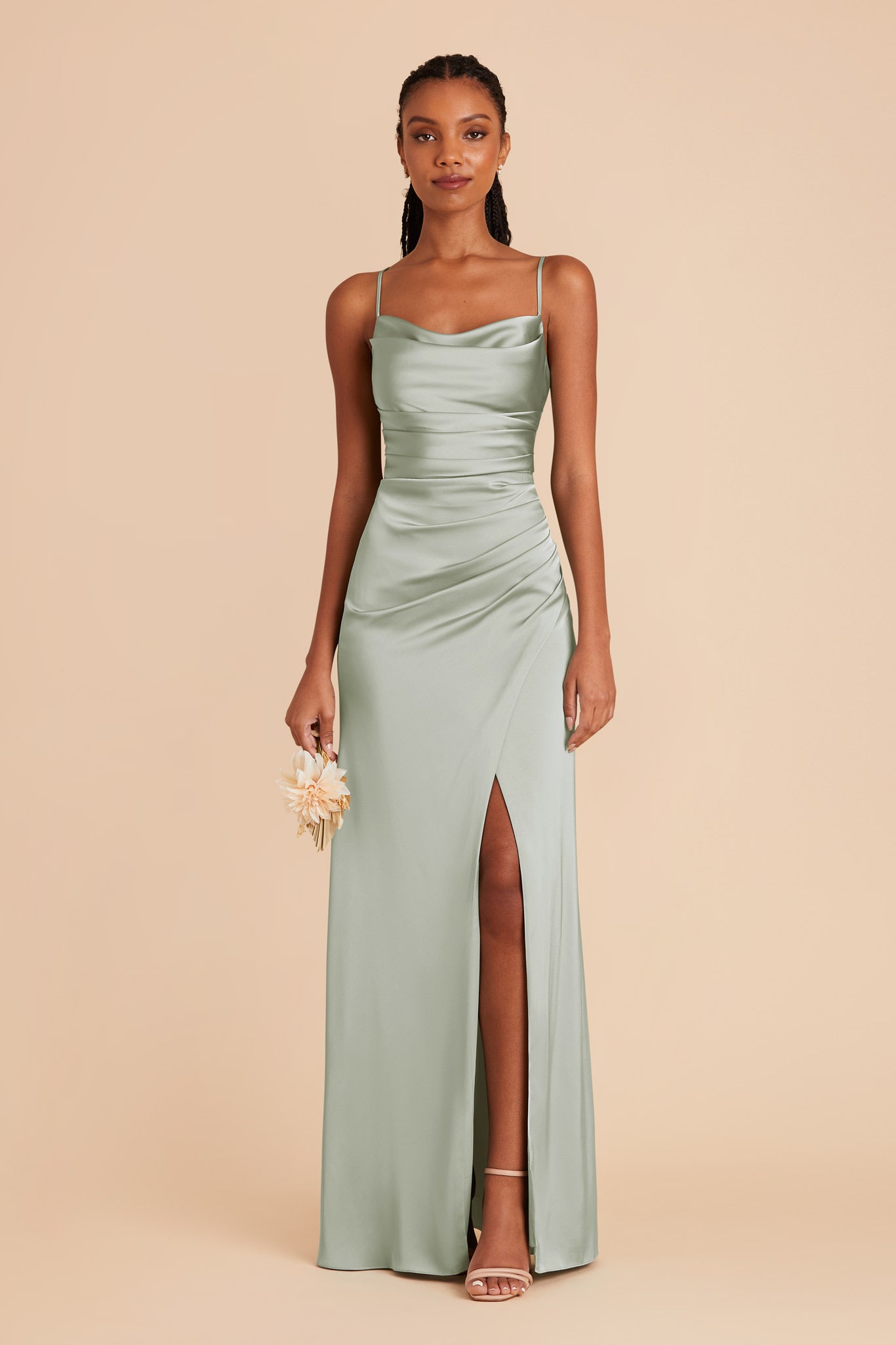 Lydia Matte Satin Dress - Sage