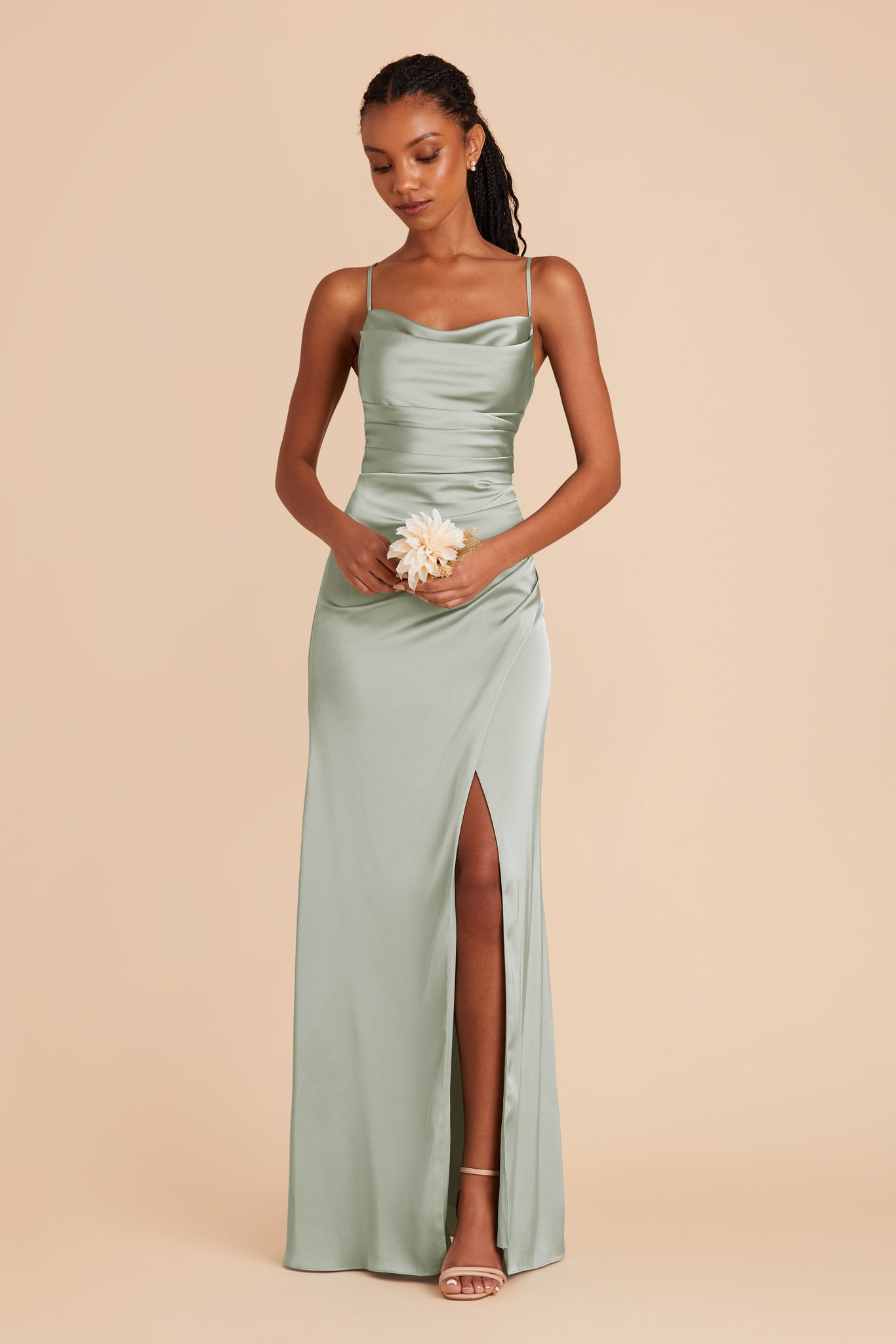 Lydia Matte Satin Dress - Sage