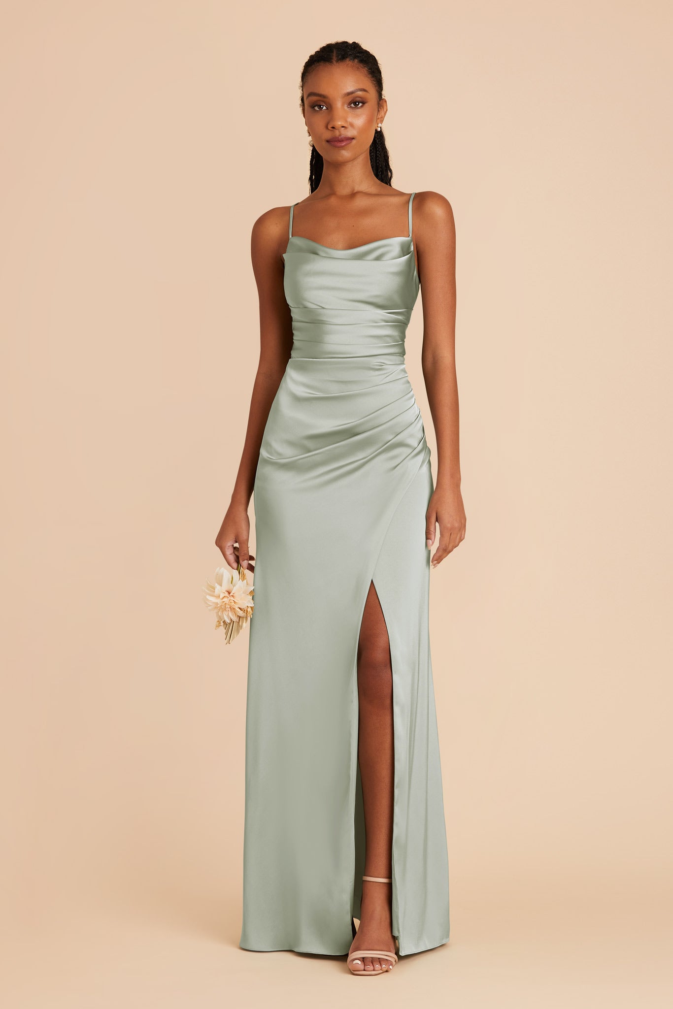 Lydia Matte Satin Dress - Sage