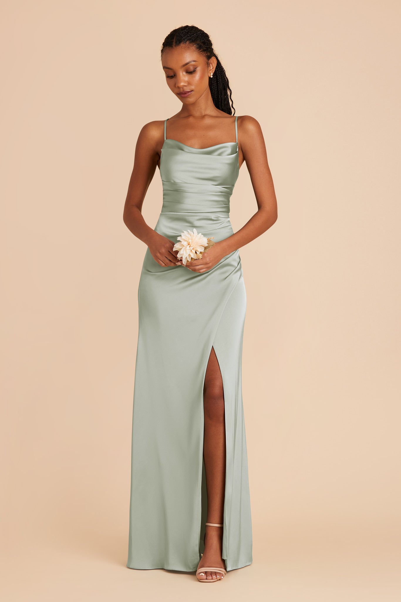 Lydia Matte Satin Dress - Sage