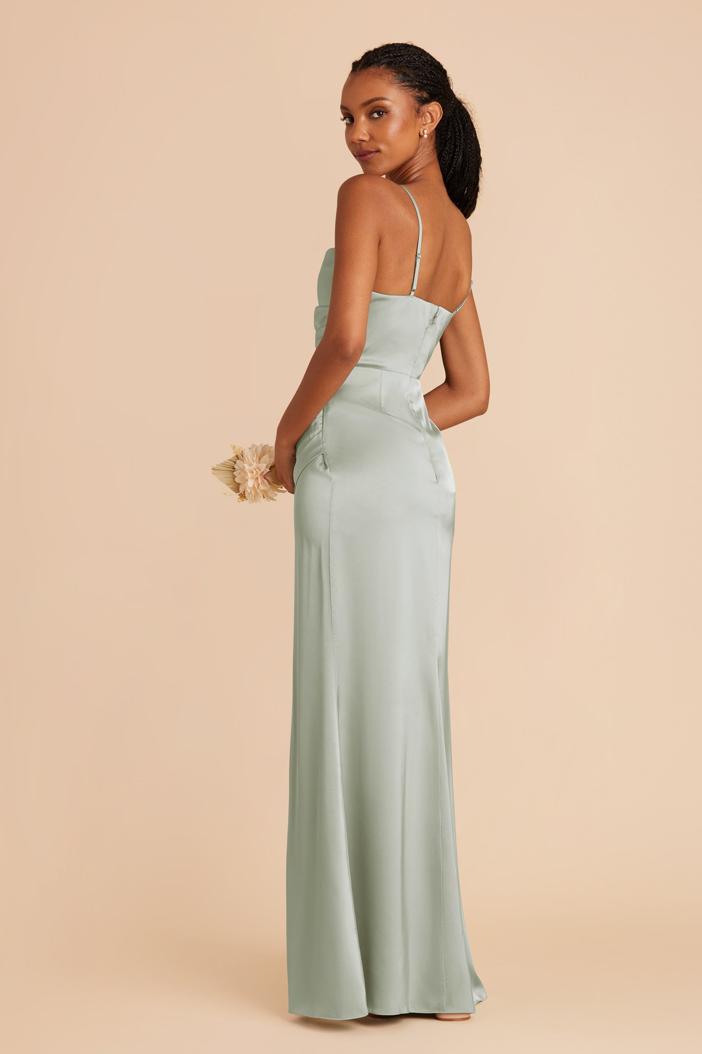 Lydia Matte Satin Dress - Sage