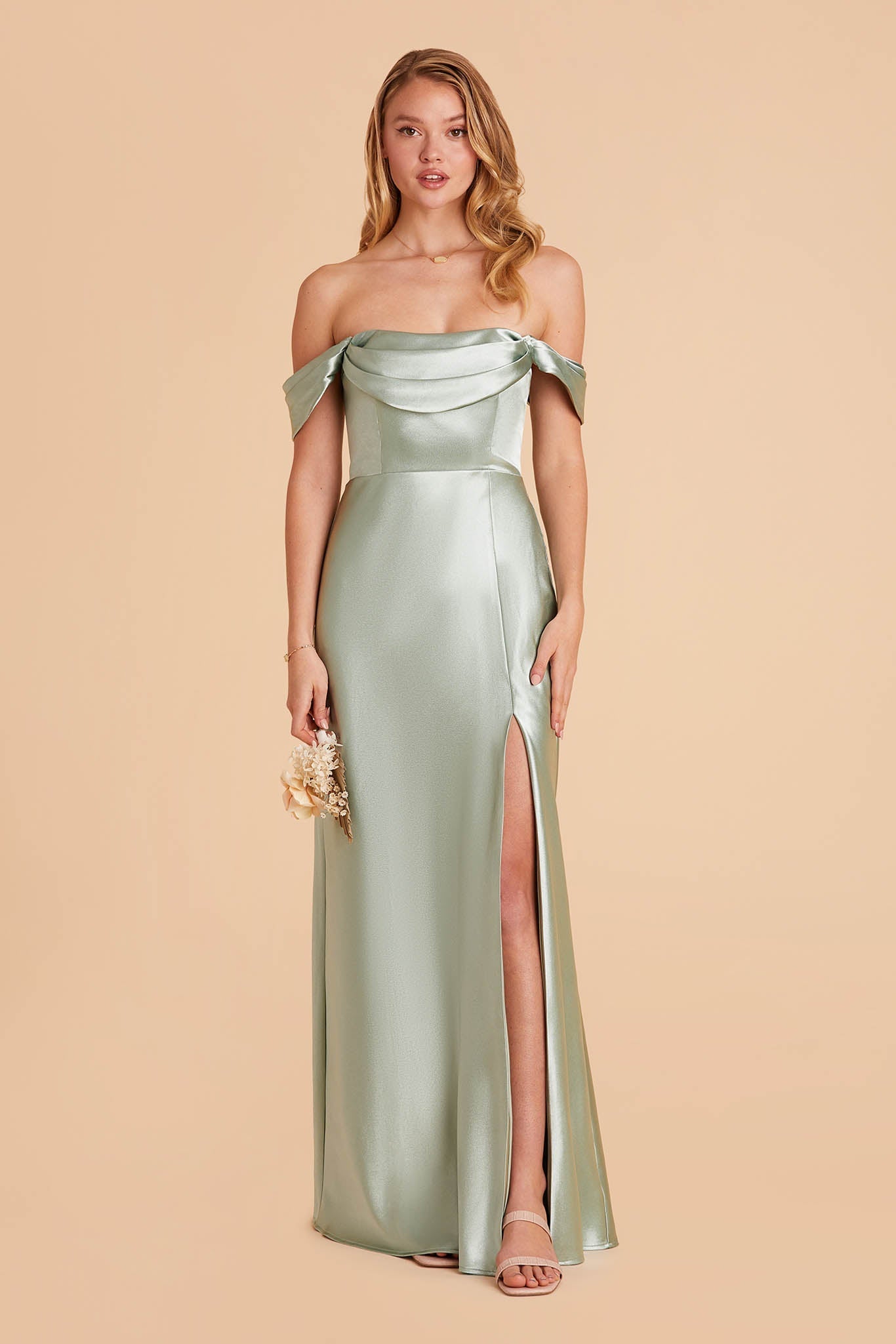 Mia Shiny Satin Convertible Dress - Sage