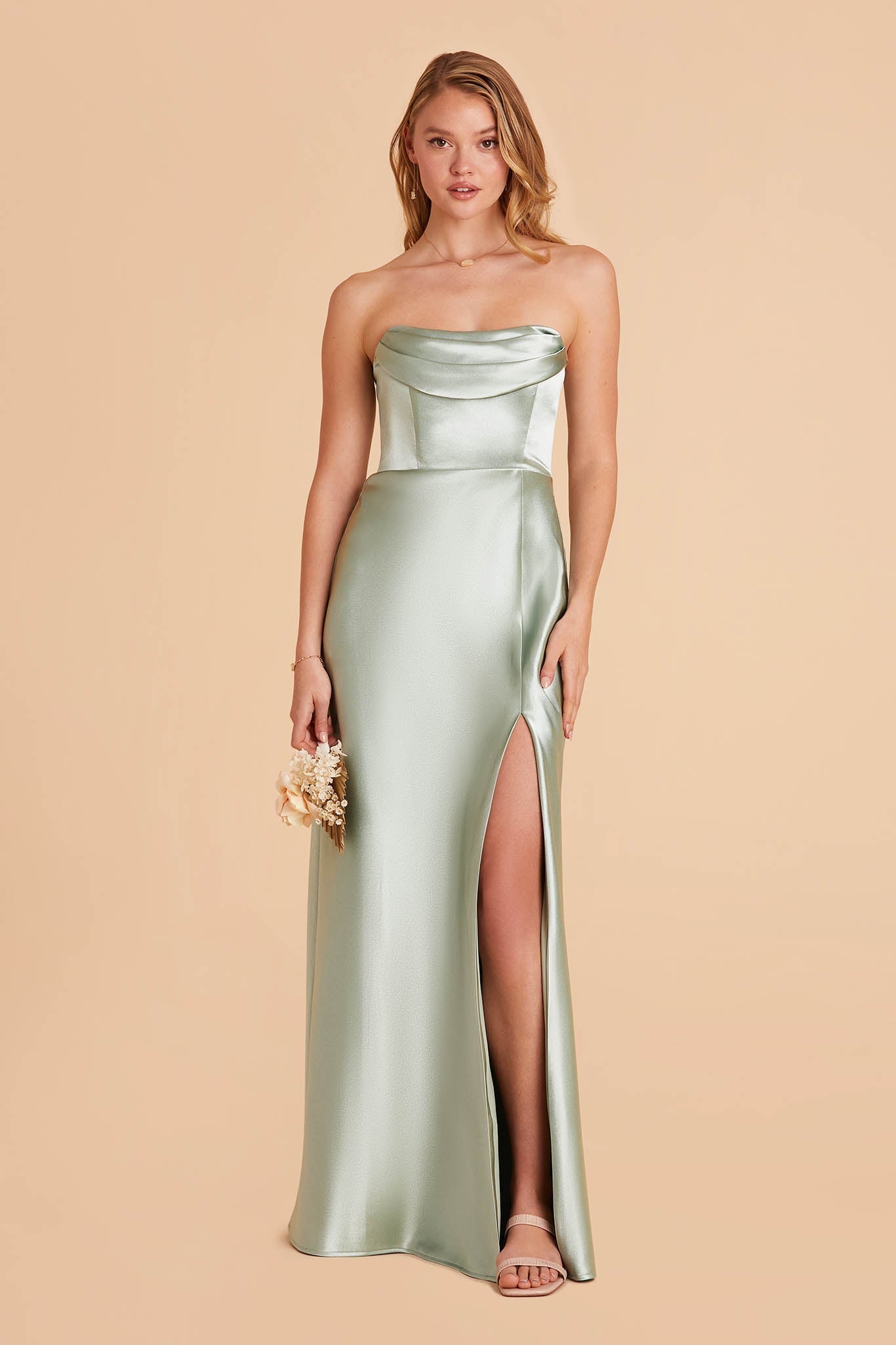 Mia Shiny Satin Convertible Dress - Sage