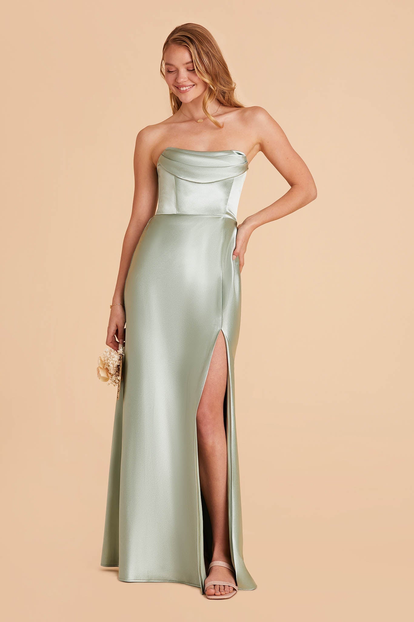 Mia Shiny Satin Convertible Dress - Sage