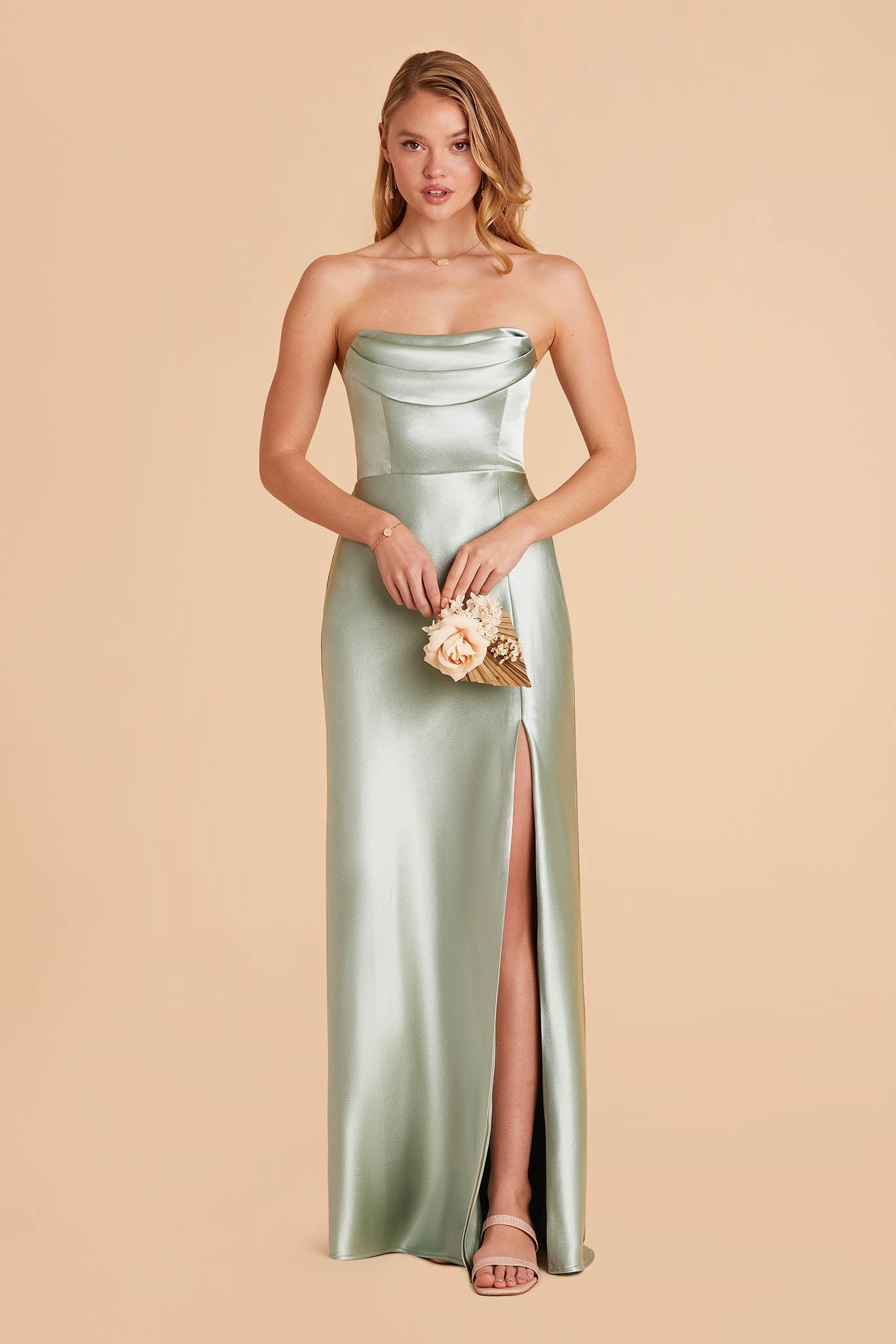 Mia Shiny Satin Convertible Dress - Sage