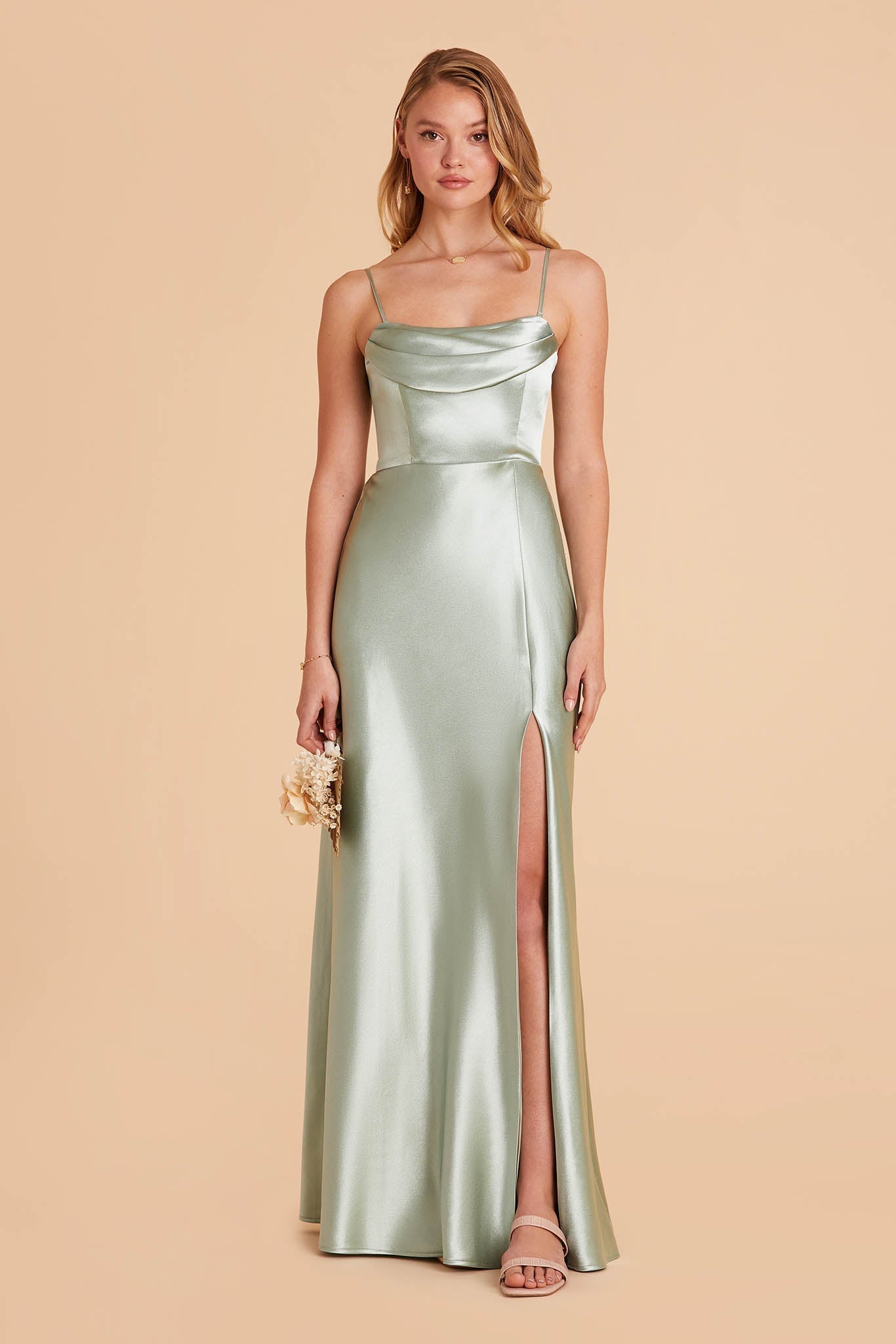 Mia Shiny Satin Convertible Dress - Sage