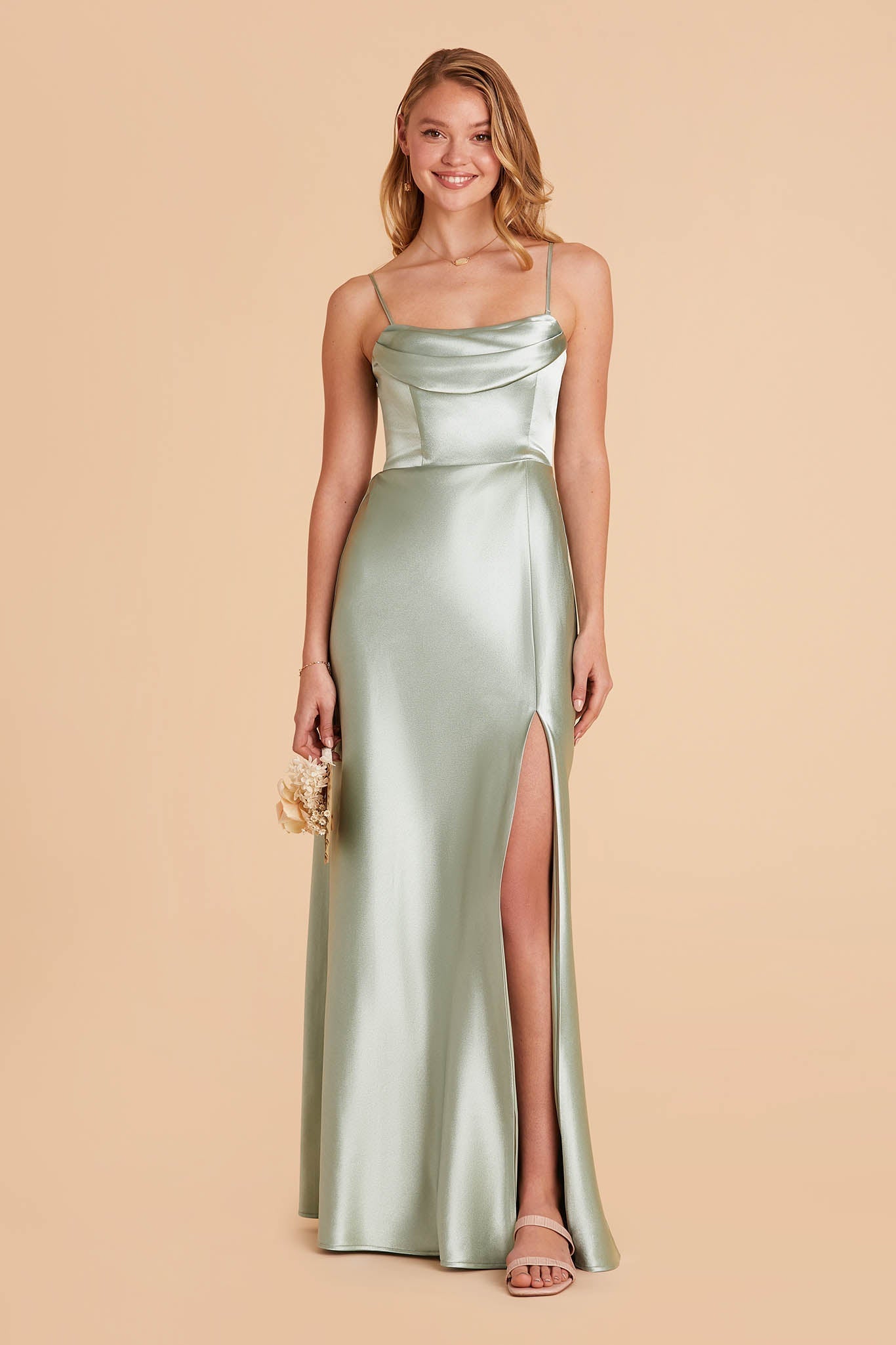 Mia Shiny Satin Convertible Dress - Sage