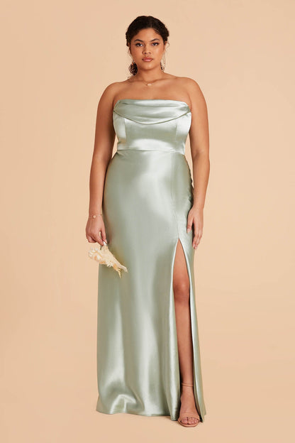 Mia Shiny Satin Convertible Dress - Sage