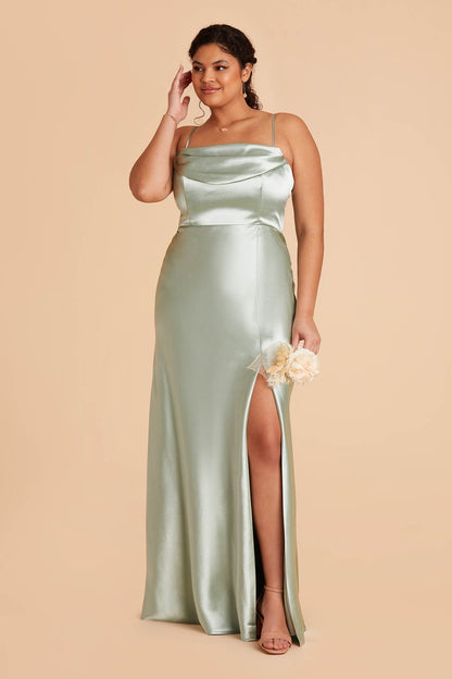Mia Shiny Satin Convertible Dress - Sage