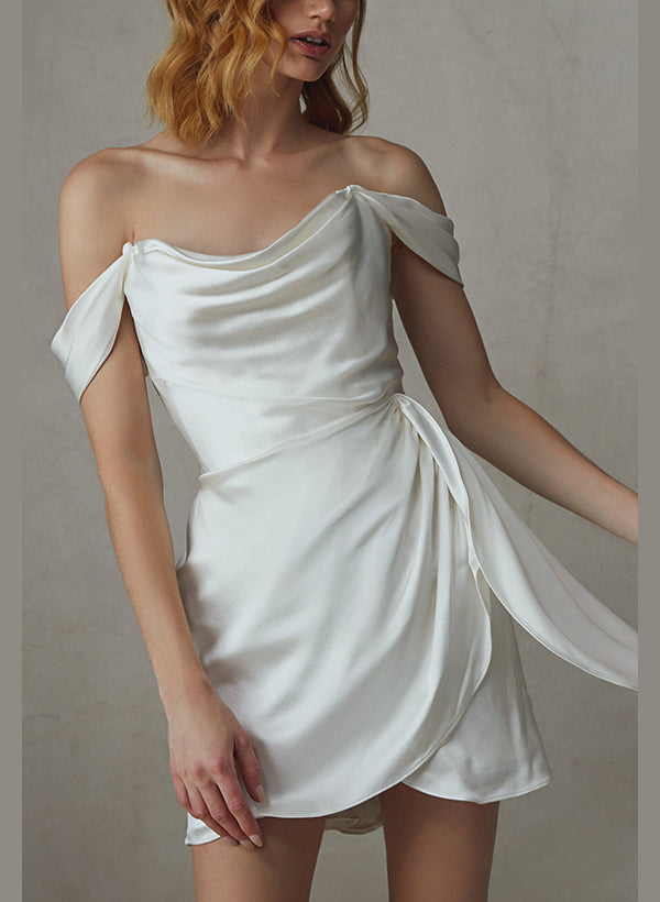 Zephyra | Sheath Off-The-Shoulder Short Mini Silk Like Satin Wedding Dresses